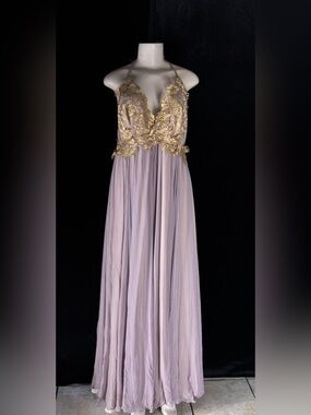 Lavender Maxi Dress with Gold Lace Bodice